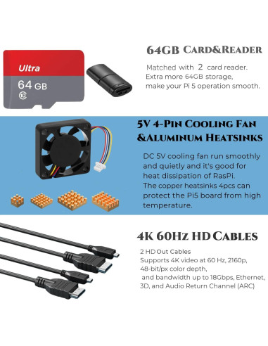 Kit Raspberry Pi 5 Vemico 8GB con accesorios y enfriamiento