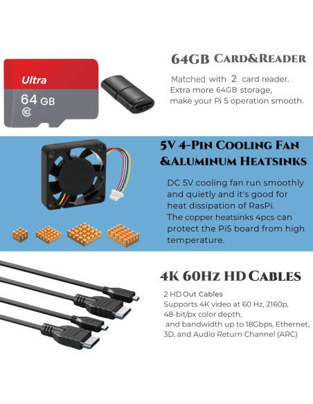 Kit Raspberry Pi 5 Vemico 8GB con accesorios y enfriamiento