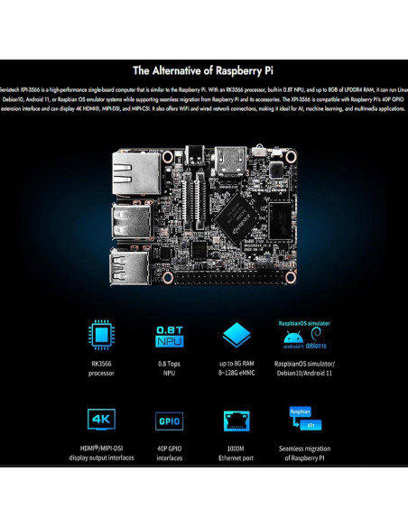 Placa de Circuito Único Geniatech XPI-3566 4 núcleos 8GB RAM