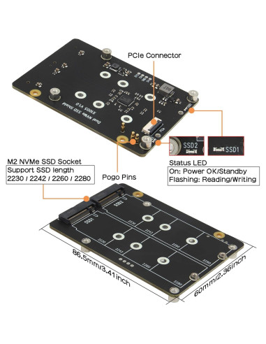 Geekworm X1005 Placa PCIe Doble M.2 NVMe para Raspberry Pi 5