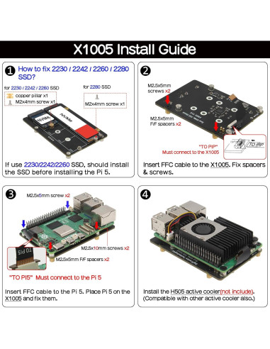 Geekworm X1005 Placa PCIe Doble M.2 NVMe para Raspberry Pi 5