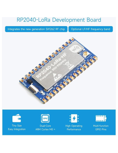 Placa de Desarrollo Waveshare RP2040-LoRa con Chip RF SX1262