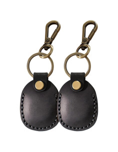2 Fundas de Cuero Genuino para AirTag Q1T5 con Anillo