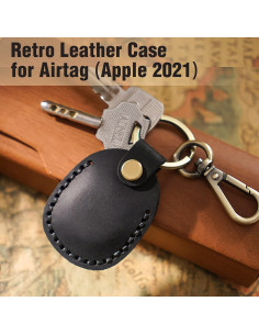 2 Fundas de Cuero Genuino para AirTag Q1T5 con Anillo 2