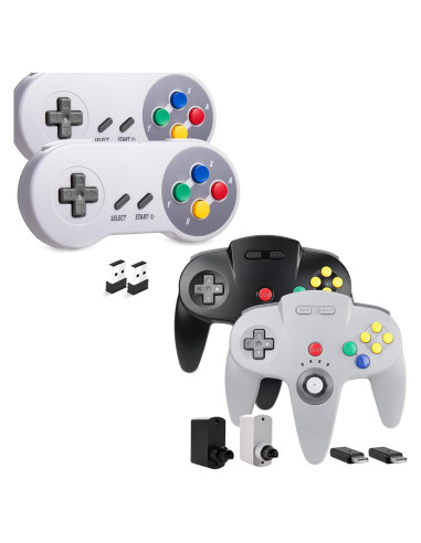 Paquete 2 Controladores Inalámbricos SAFFUN SNES y N64