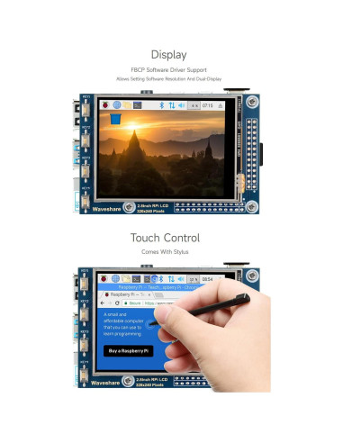 Pantalla TFT LCD táctil 2.8" Waveshare para Raspberry Pi