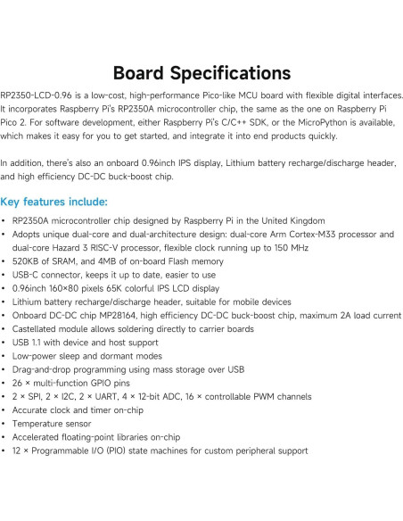 Placa de Desarrollo Waveshare RP2350-LCD-0.96, Pantalla 0.96" Placa de Desarrollo Waveshare RP2350-LCD-0.96, Pantalla 0.96"