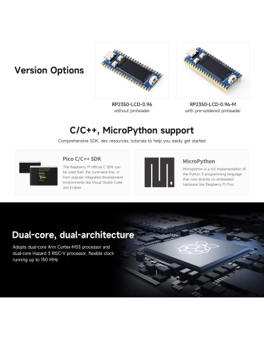 Placa de Desarrollo Waveshare RP2350-LCD-0.96, Pantalla 0.96"