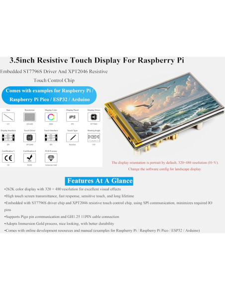 Pantalla Táctil Resistiva 3.5" UeeKKoo LCD IPS 320x480