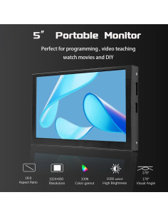 Monitor portátil JLTTEK 5" Full HD 1024x600 HDMI para Raspberry Pi 2