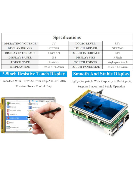 Pantalla Táctil Resistiva 3.5" UeeKKoo LCD IPS 320x480