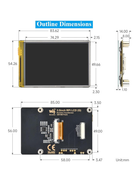 Pantalla Táctil Resistiva 3.5" UeeKKoo LCD IPS 320x480