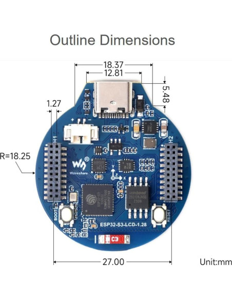 Placa MCU Waveshare ESP32-S3-LCD-1.28 con pantalla IPS Placa MCU Waveshare ESP32-S3-LCD-1.28 con pantalla IPS