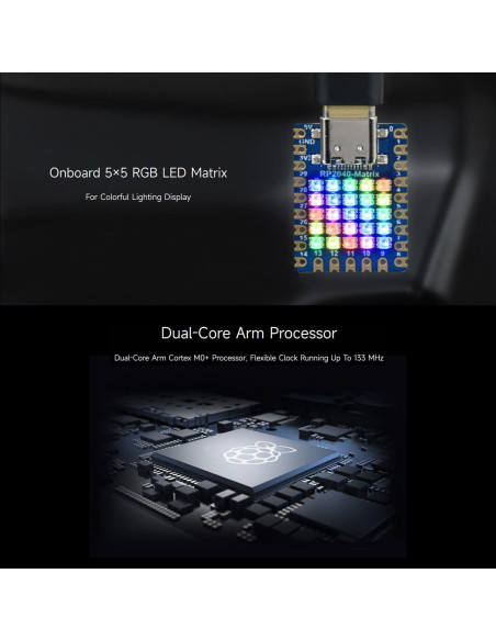 Placa de Desarrollo Waveshare RP2040-Matrix con Matriz LED RGB 5x5 Placa de Desarrollo Waveshare RP2040-Matrix con Matriz LED RGB 5x5