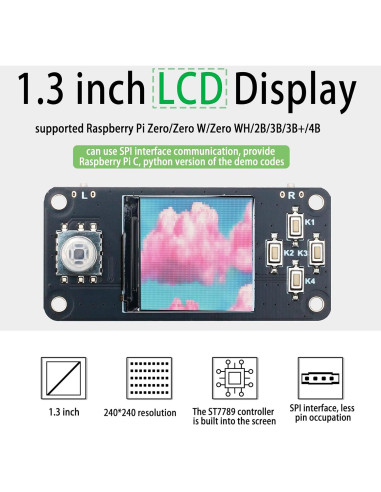 Pantalla LCD 1.3" xicolee ST7789 240x240 RGB para Raspberry Pi