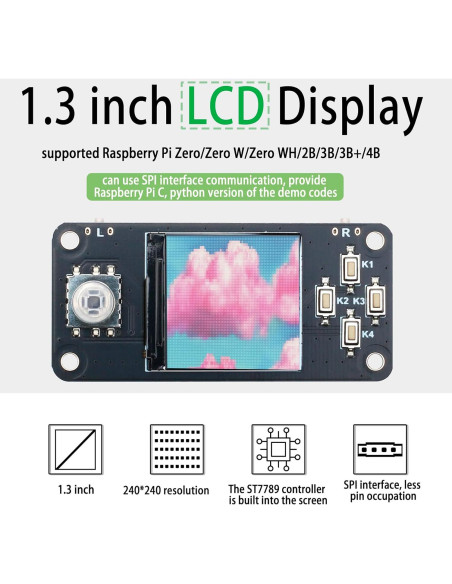 Pantalla LCD 1.3" xicolee ST7789 240x240 RGB para Raspberry Pi