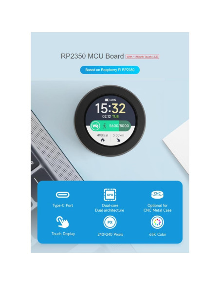 Placa MCU Waveshare RP2350 con LCD Táctil 1.28" 240x240 IPS Placa MCU Waveshare RP2350 con LCD Táctil 1.28" 240x240 IPS