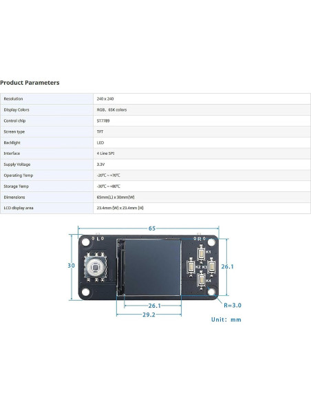Pantalla LCD 1.3" xicolee ST7789 240x240 RGB para Raspberry Pi