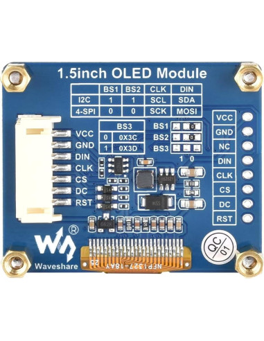 Módulo de Pantalla OLED Waveshare 1.5" 128x128 16 Niveles de Gris