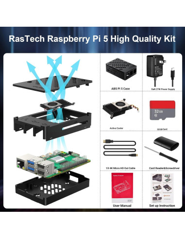 Kit Raspberry Pi 5 16GB RasTech con Enfriador y Fuente 27W