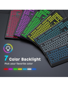 Teclado USB KOPJIPPOM Retroiluminado 7 Colores Tamaño Completo 2