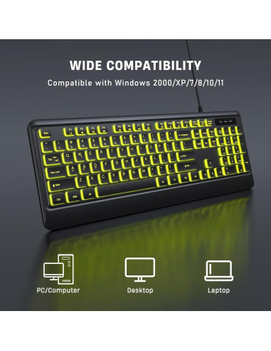 Teclado USB KOPJIPPOM Retroiluminado 7 Colores Tamaño Completo