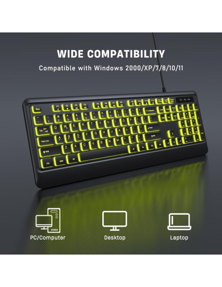 Teclado USB KOPJIPPOM Retroiluminado 7 Colores Tamaño Completo