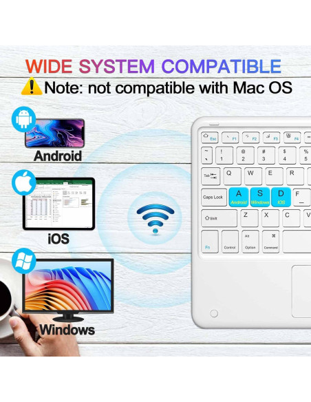Teclado Bluetooth TOPIPRO Delgado con Retroiluminación 7 Colores y Touchpad