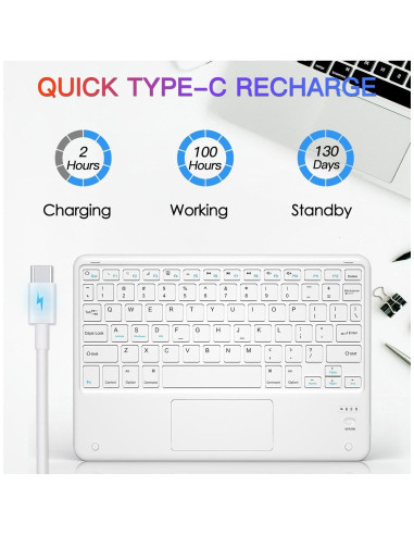 Teclado Bluetooth TOPIPRO Delgado con Retroiluminación 7 Colores y Touchpad