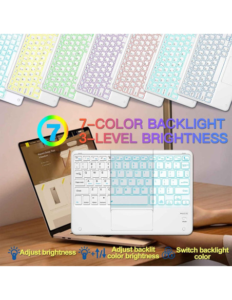 Teclado Bluetooth TOPIPRO Delgado con Retroiluminación 7 Colores y Touchpad