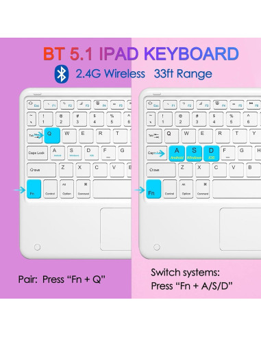 Teclado Bluetooth TOPIPRO Delgado con Retroiluminación 7 Colores y Touchpad
