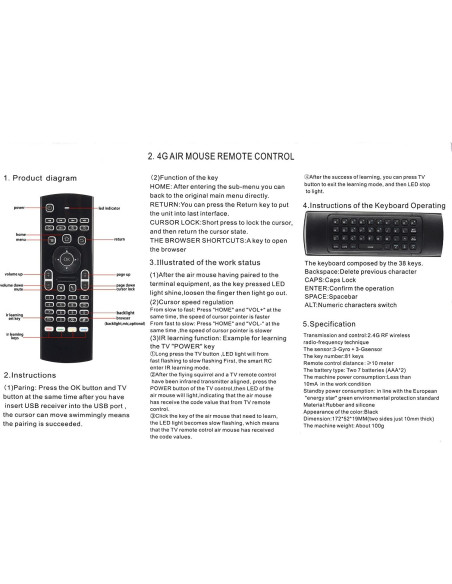 Air Mouse Inalámbrico CHUNGHOP 604213247124 Retroiluminado