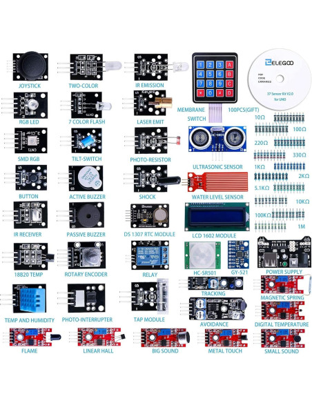 Kit de Inicio Electrónica Elegoo UNO R3 37 Módulos 120 Cables