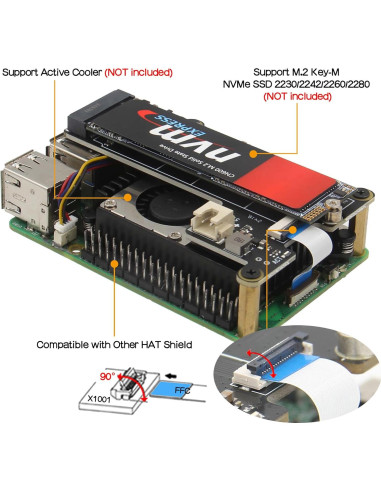 Geekworm X1001 Placa PCIe M.2 HAT para Raspberry Pi 5