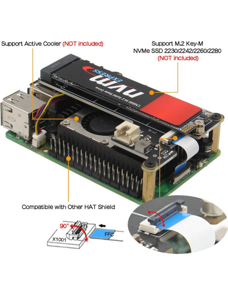 Geekworm X1001 Placa PCIe M.2 HAT para Raspberry Pi 5 Geekworm X1001 Placa PCIe M.2 HAT para Raspberry Pi 5