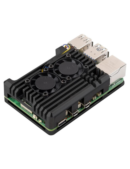 Caja de Aluminio Waveshare para Raspberry Pi 5 con Ventiladores Caja de Aluminio Waveshare para Raspberry Pi 5 con Ventiladores