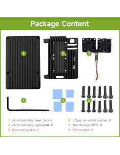 Caja de Aluminio Waveshare para Raspberry Pi 5 con Ventiladores 2