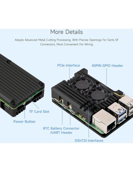 Caja de Aluminio Waveshare para Raspberry Pi 5 con Ventiladores Caja de Aluminio Waveshare para Raspberry Pi 5 con Ventiladores