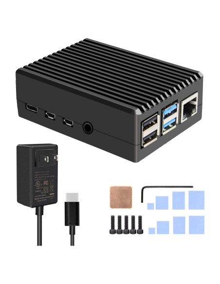 Caja de Aluminio Geekworm P173 para Raspberry Pi 4B + Adaptador 5V 4A Caja de Aluminio Geekworm P173 para Raspberry Pi 4B + Adaptador 5V 4A