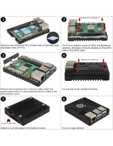 Caja de Enfriamiento Pasivo Geekworm N310 para Raspberry Pi 5