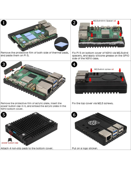 Caja de Enfriamiento Pasivo Geekworm N310 para Raspberry Pi 5