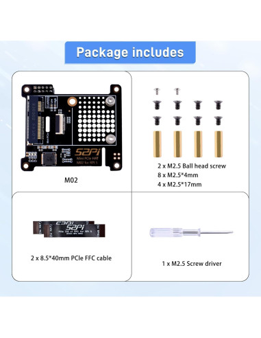 Adaptador Mini PCIe GeeekPi HAT M02 para Raspberry Pi 5
