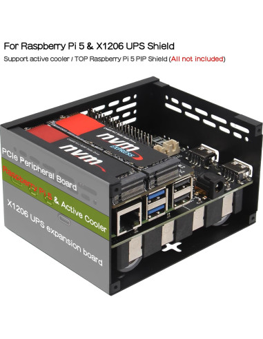 Caja de Metal Geekworm X1206-C1 para Raspberry Pi 5 con UPS