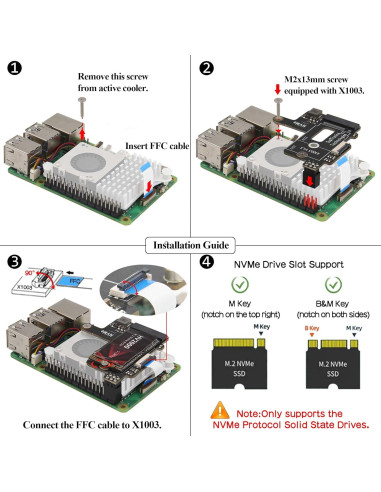 Geekworm X1003 PCIe a M.2 HAT para Raspberry Pi 5 - Soporte NVMe