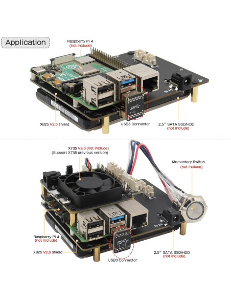 Placa de Expansión SATA Geekworm X825 V2.0 para Raspberry Pi 4 Placa de Expansión SATA Geekworm X825 V2.0 para Raspberry Pi 4