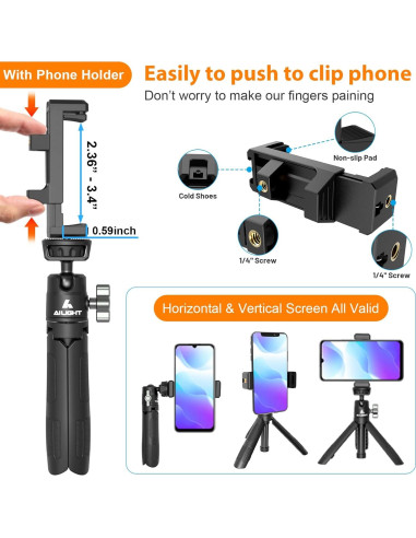Trípode Mini 3-en-1 Ailight para Teléfono y Cámara - 31 cm