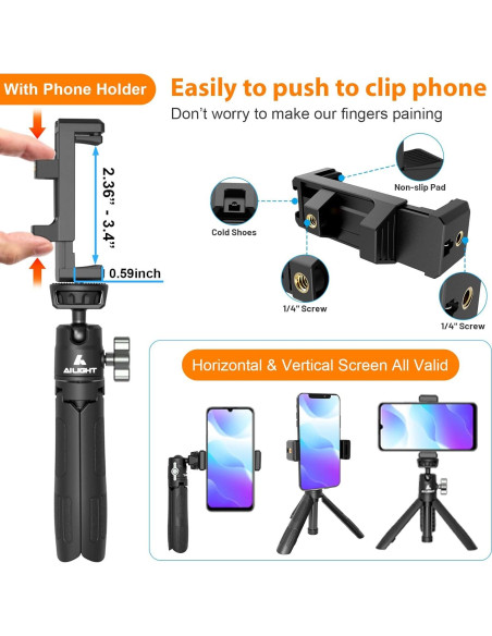 Trípode Mini 3-en-1 Ailight para Teléfono y Cámara - 31 cm
