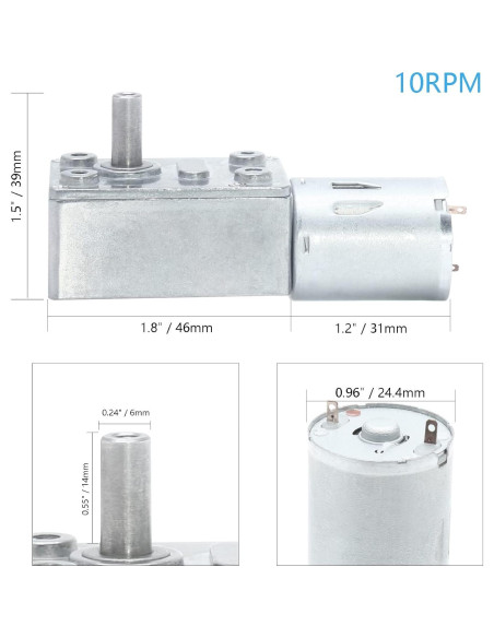 Motor de CC Jersvimc 12V 10RPM Engranaje Alto Par