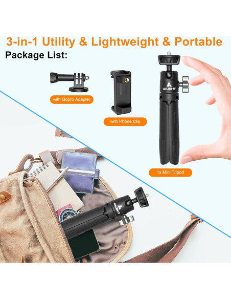 Trípode Mini 3-en-1 Ailight para Teléfono y Cámara - 31 cm