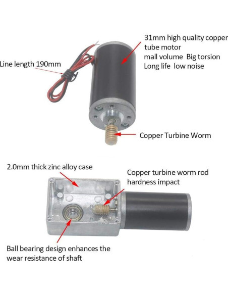 Motor de Engranaje DC 12V 20RPM YWBL-WH Reversible de Alta Torsión